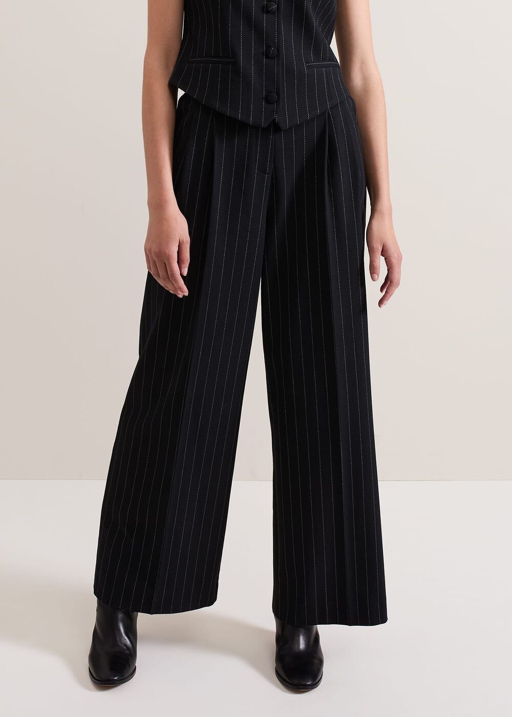 Pia Pinstripe Wide Leg Trousers Navy