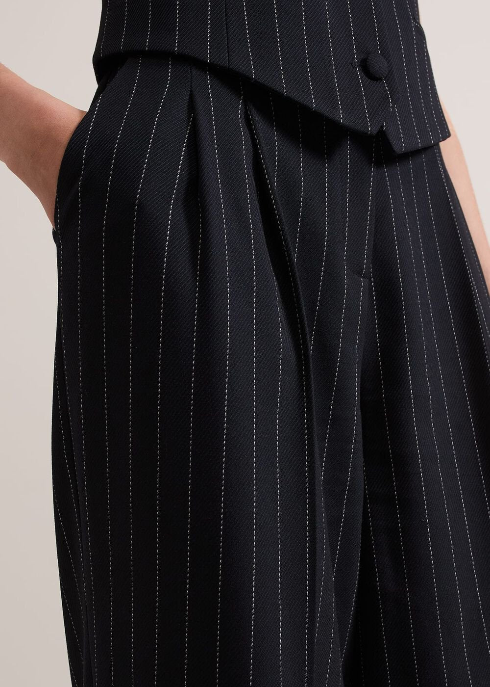 Pia Pinstripe Wide Leg Trousers Navy