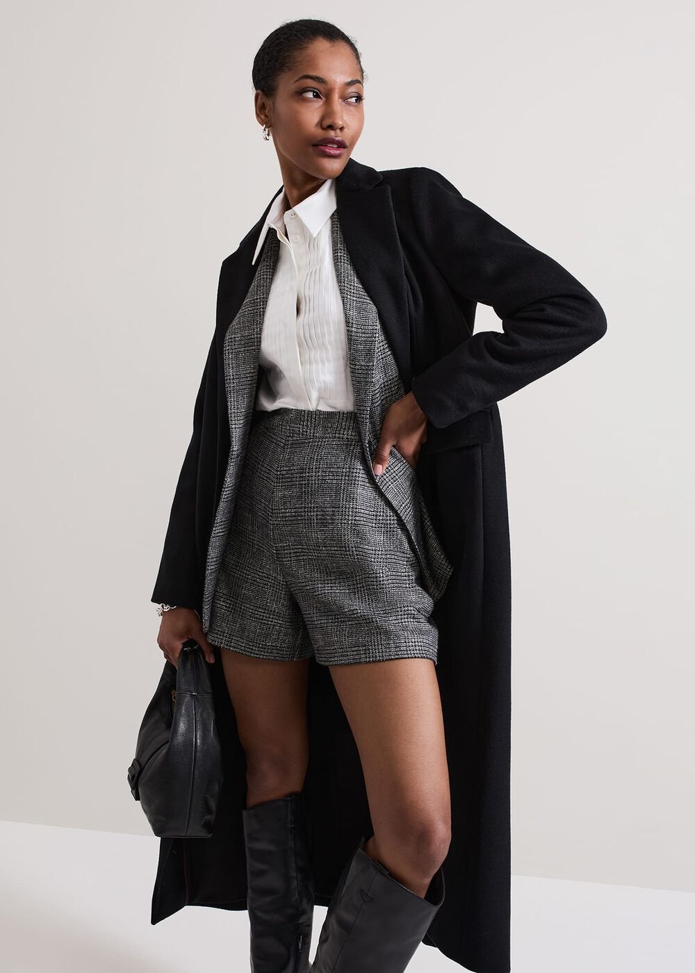 Evie Check Shorts Grey