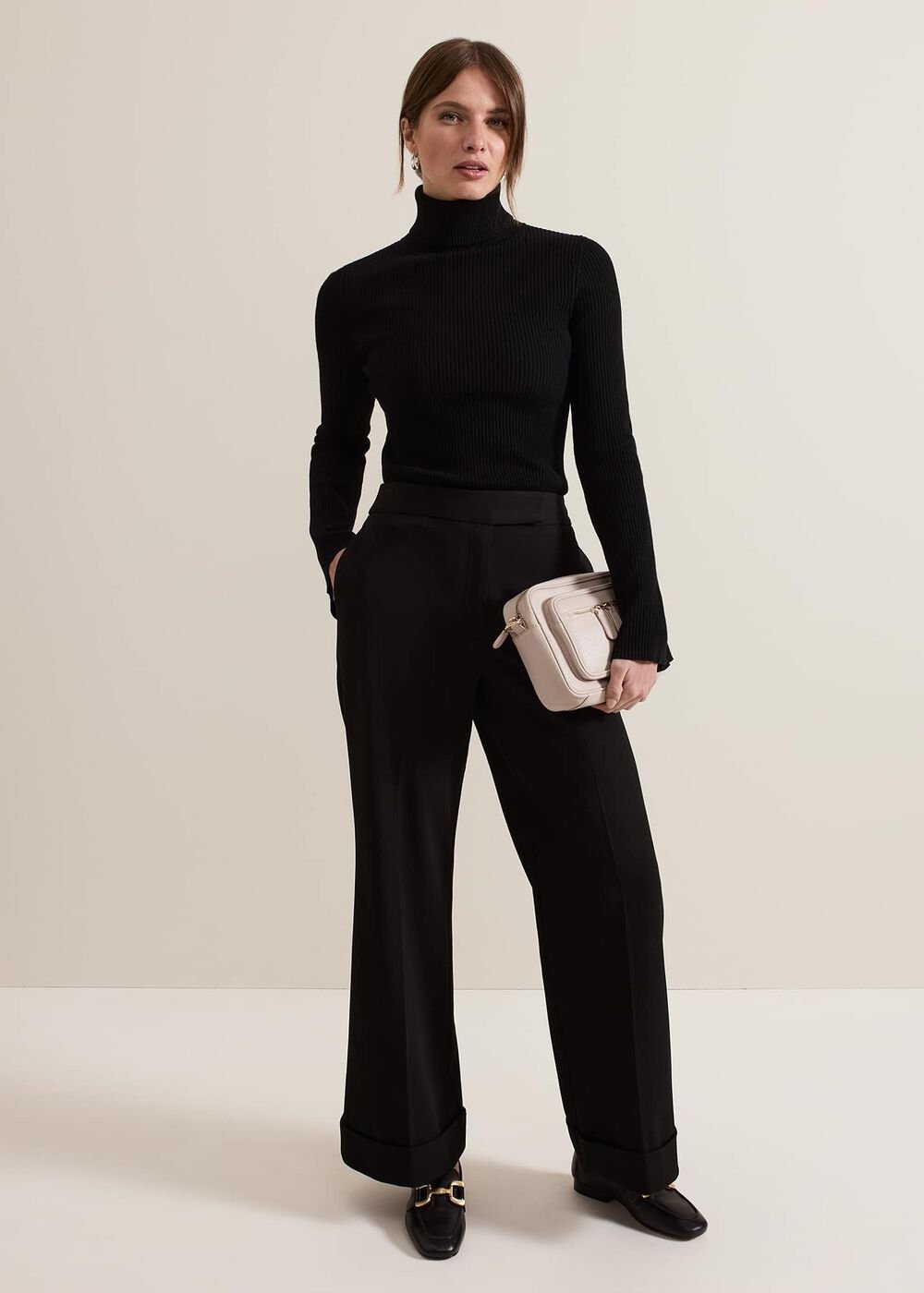 Petite Trixie Turn Up Hem Trouser Black