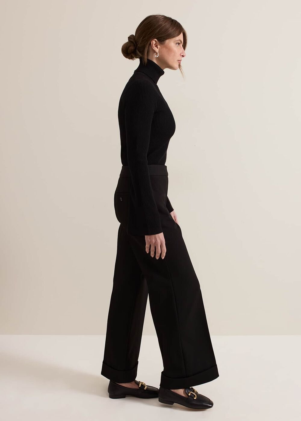 Petite Trixie Turn Up Hem Trouser Black