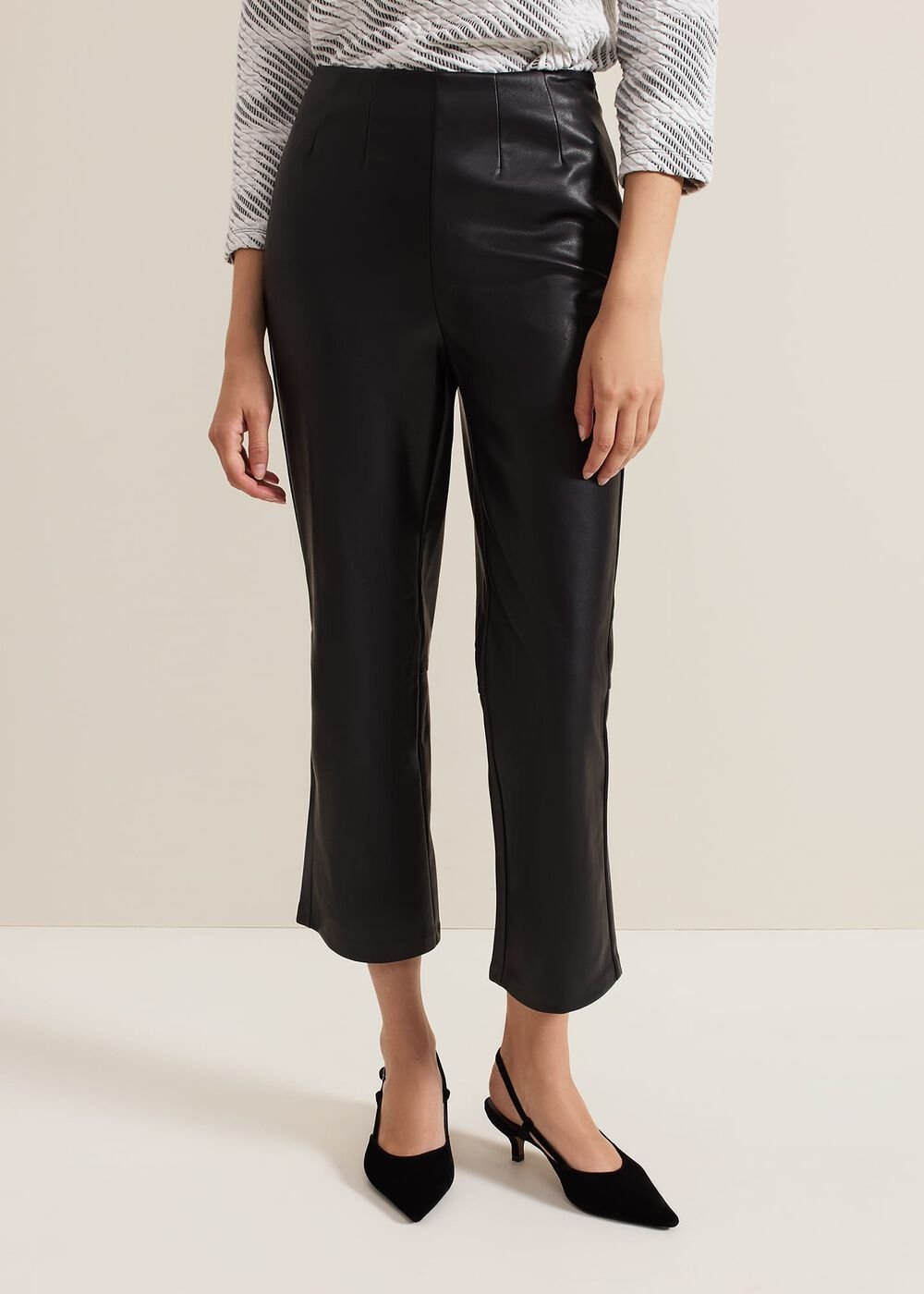 Mya Black Pu Crop Trousers Black