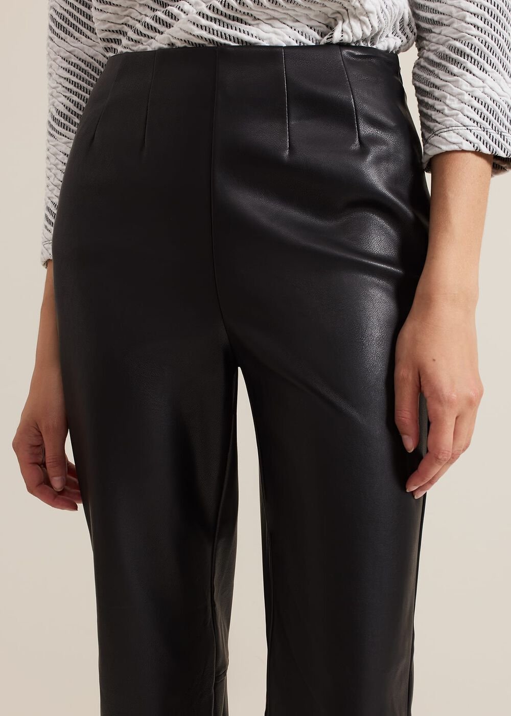 Mya Black Pu Crop Trousers Black