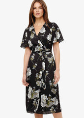 Tasha Floral Wrap Dress Black