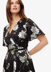 Tasha Floral Wrap Dress Black