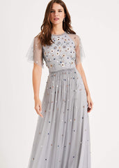 Celestra Embellished Maxi Dress Sky Blue