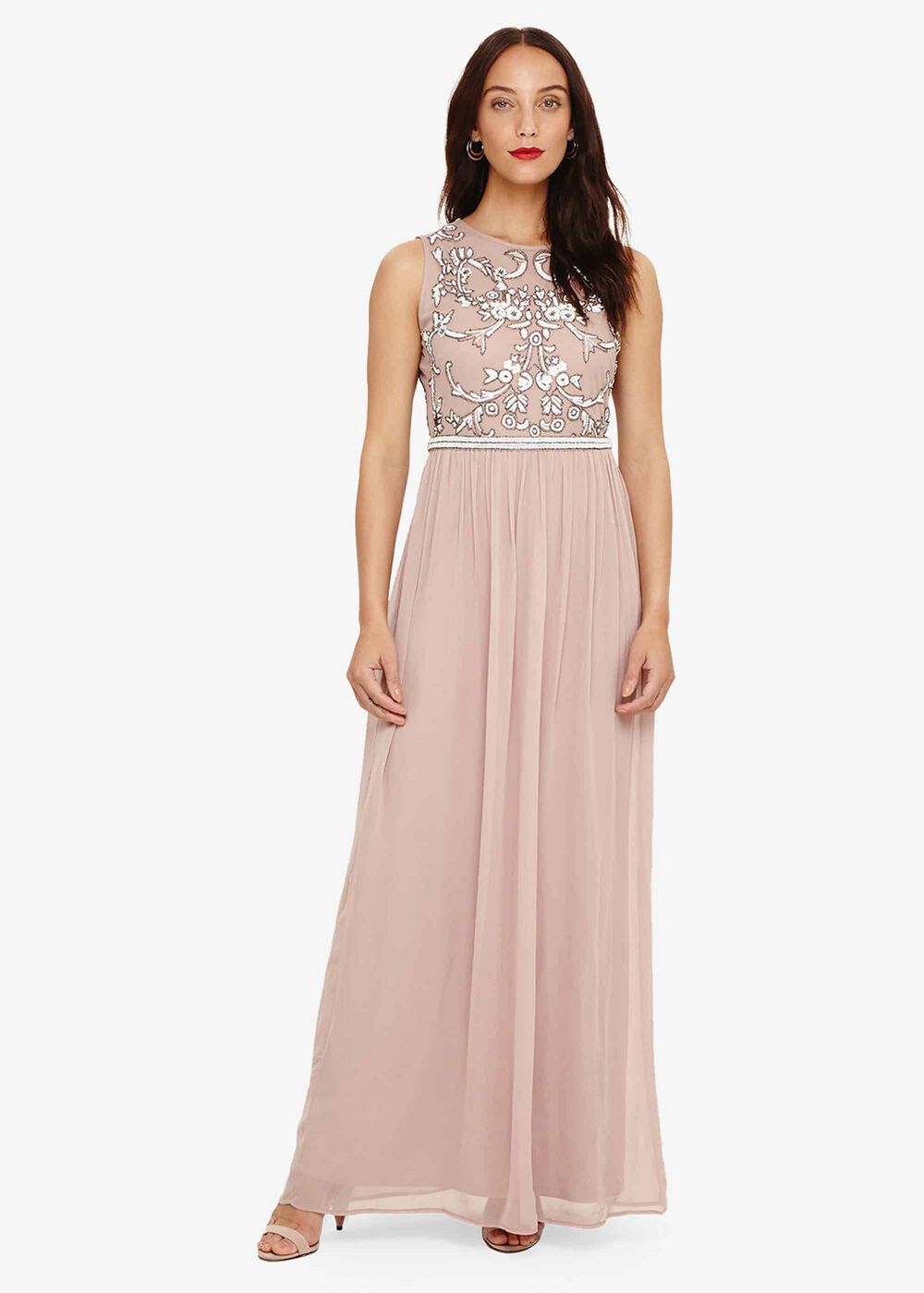 Zahara Embellished Maxi Dress Nude/White