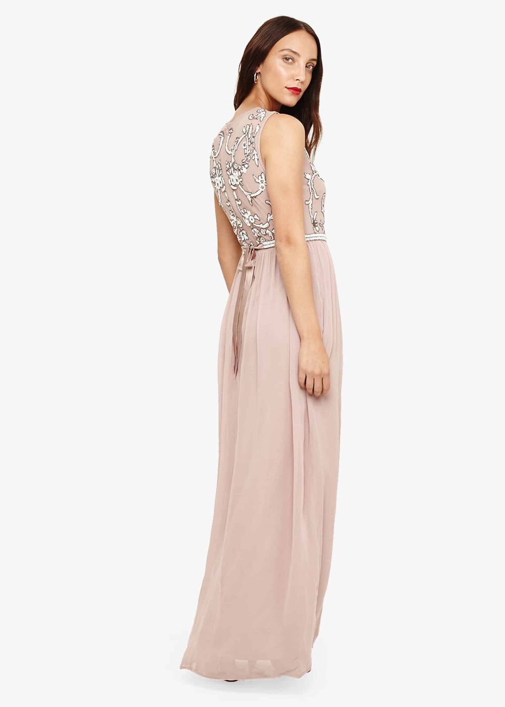 Zahara Embellished Maxi Dress Nude/White