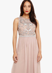 Zahara Embellished Maxi Dress Nude/White