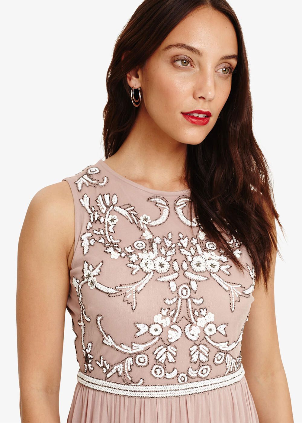 Zahara Embellished Maxi Dress Nude/White