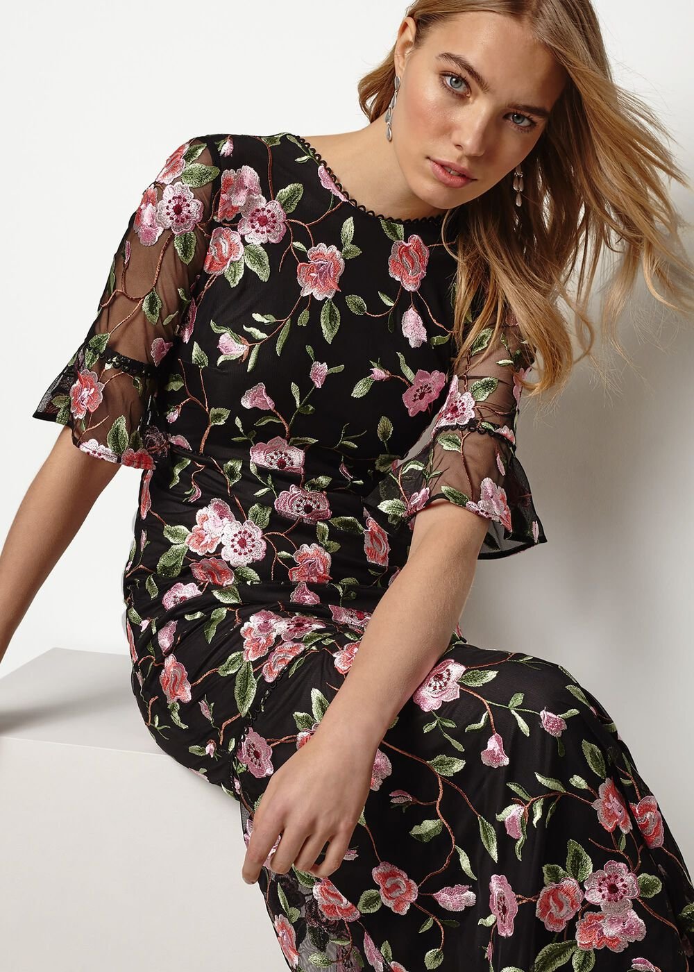 Antonette Embroidered Maxi Dress Black/Multi
