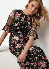 Antonette Embroidered Maxi Dress Black/Multi