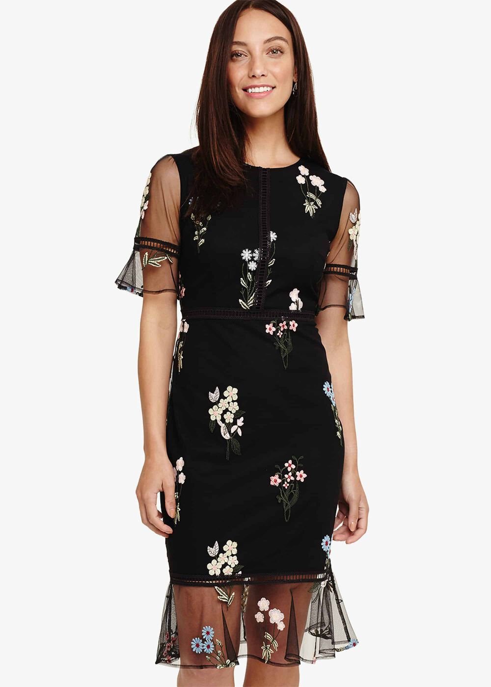Ditsy Embroidered Dress Black