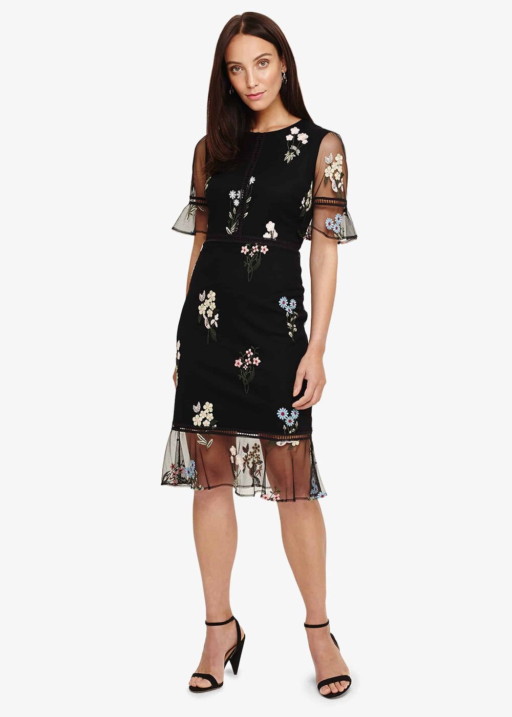 Ditsy Embroidered Dress Black