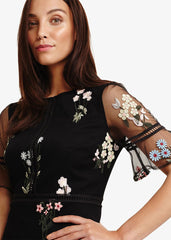Ditsy Embroidered Dress Black