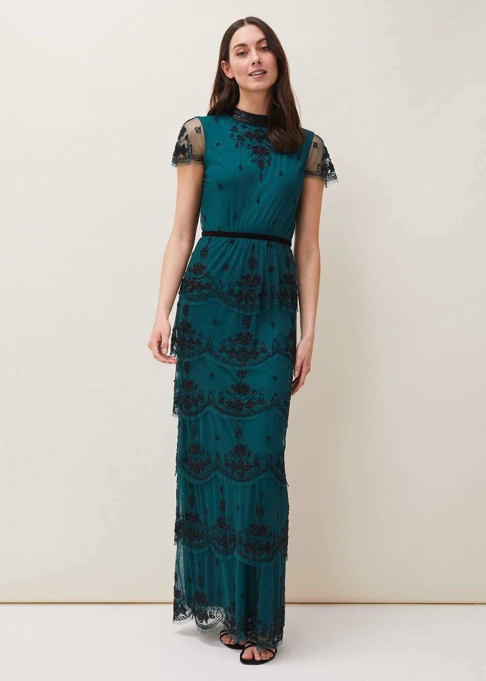 Roberta Layered Maxi Dress Black/Forest