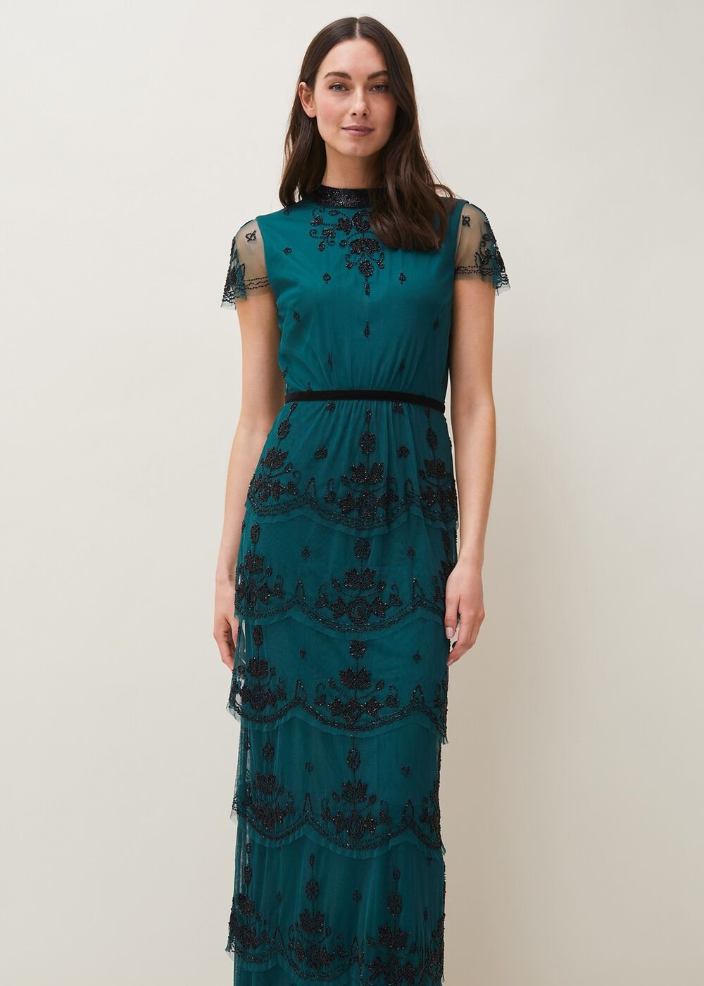 Roberta Layered Maxi Dress Black/Forest