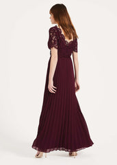 Elisabetta Lace Pleated Dress Berry