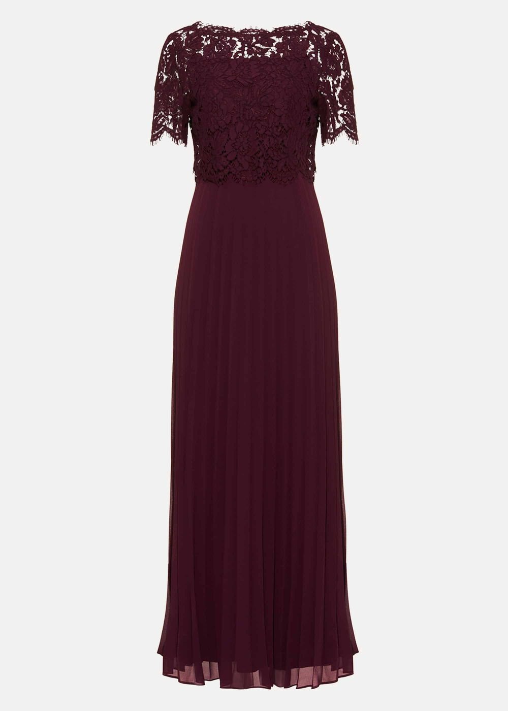 Elisabetta Lace Pleated Dress Berry