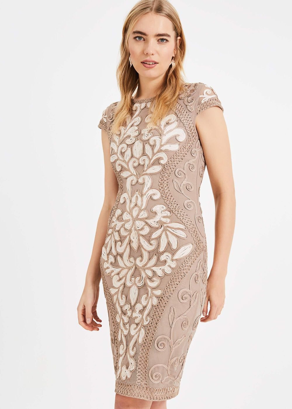Perdy Tapework Lace Dress Latte/Cream