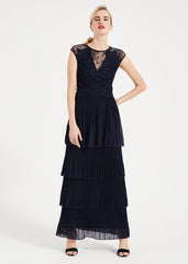 Oiriana Pleated Lace Maxi Dress Navy