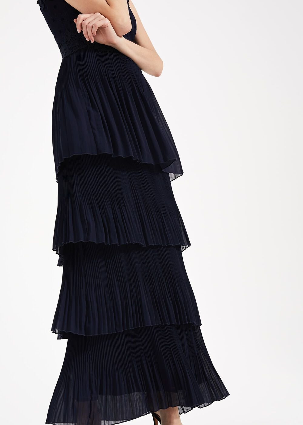 Oiriana Pleated Lace Maxi Dress Navy