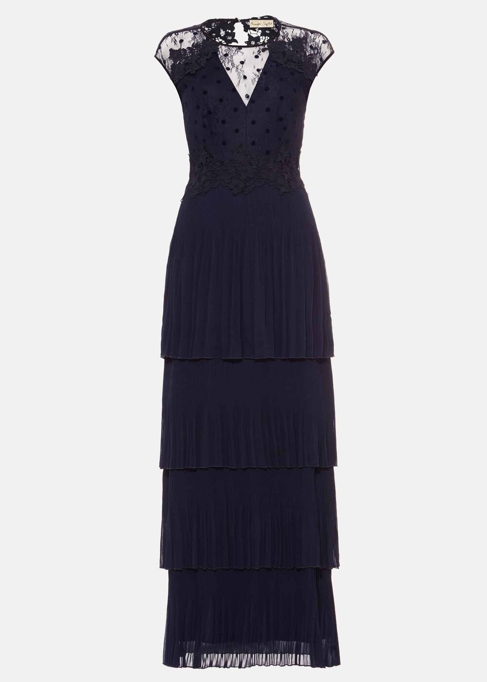 Oiriana Pleated Lace Maxi Dress Navy
