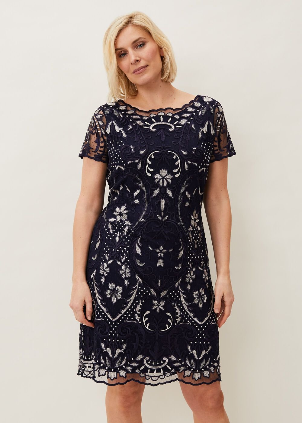 Lizzy Embroidered Dress Navy/Ivory