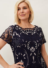 Lizzy Embroidered Dress Navy/Ivory