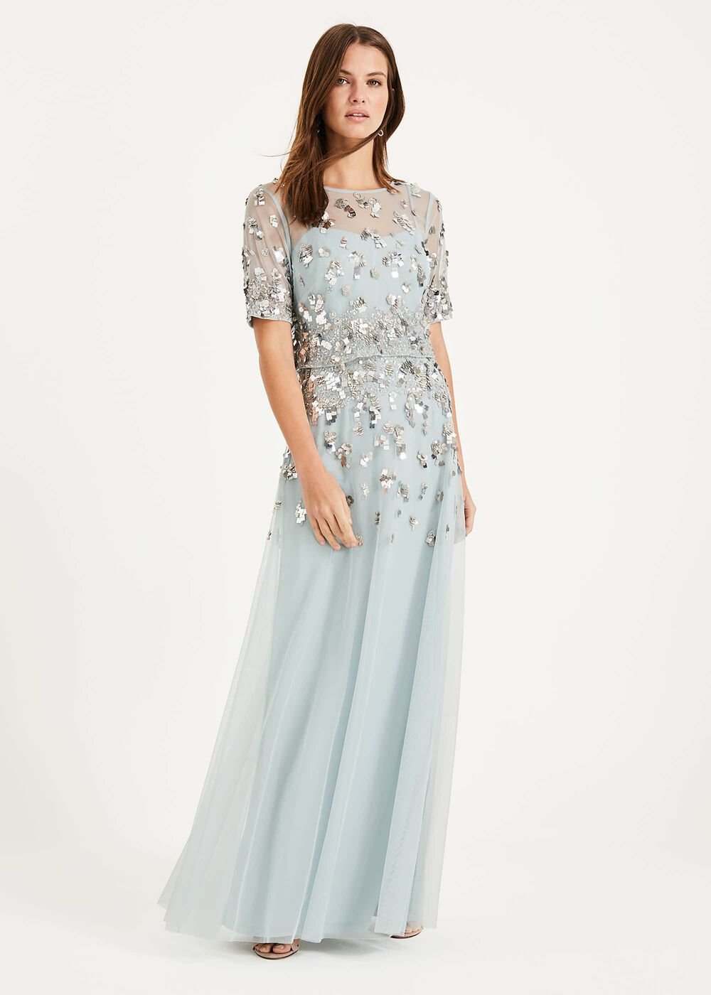 Christina Sequin Maxi Dress Duck Egg/Silver