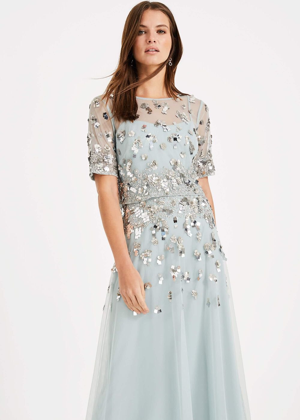 Christina Sequin Maxi Dress Duck Egg/Silver