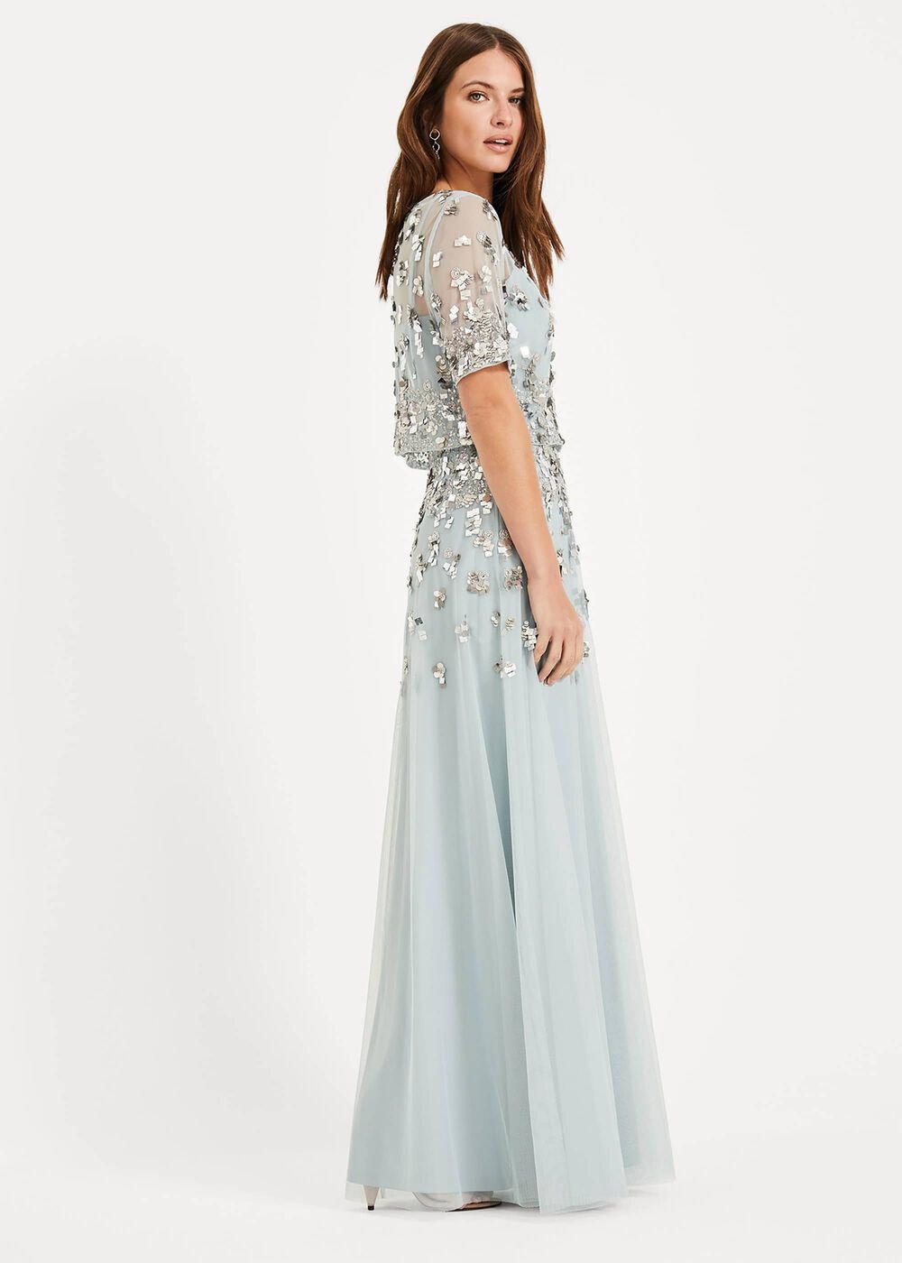 Christina Sequin Maxi Dress Duck Egg/Silver