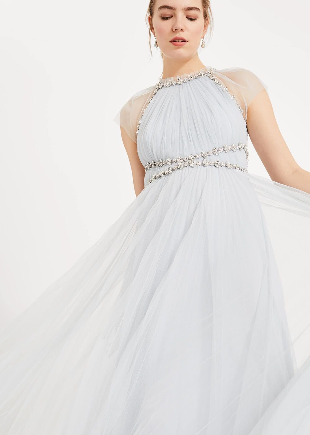 Gerona Pleated Tulle Dress Ice Blue