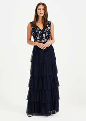 Cordelia Tiered Maxi Dress Navy