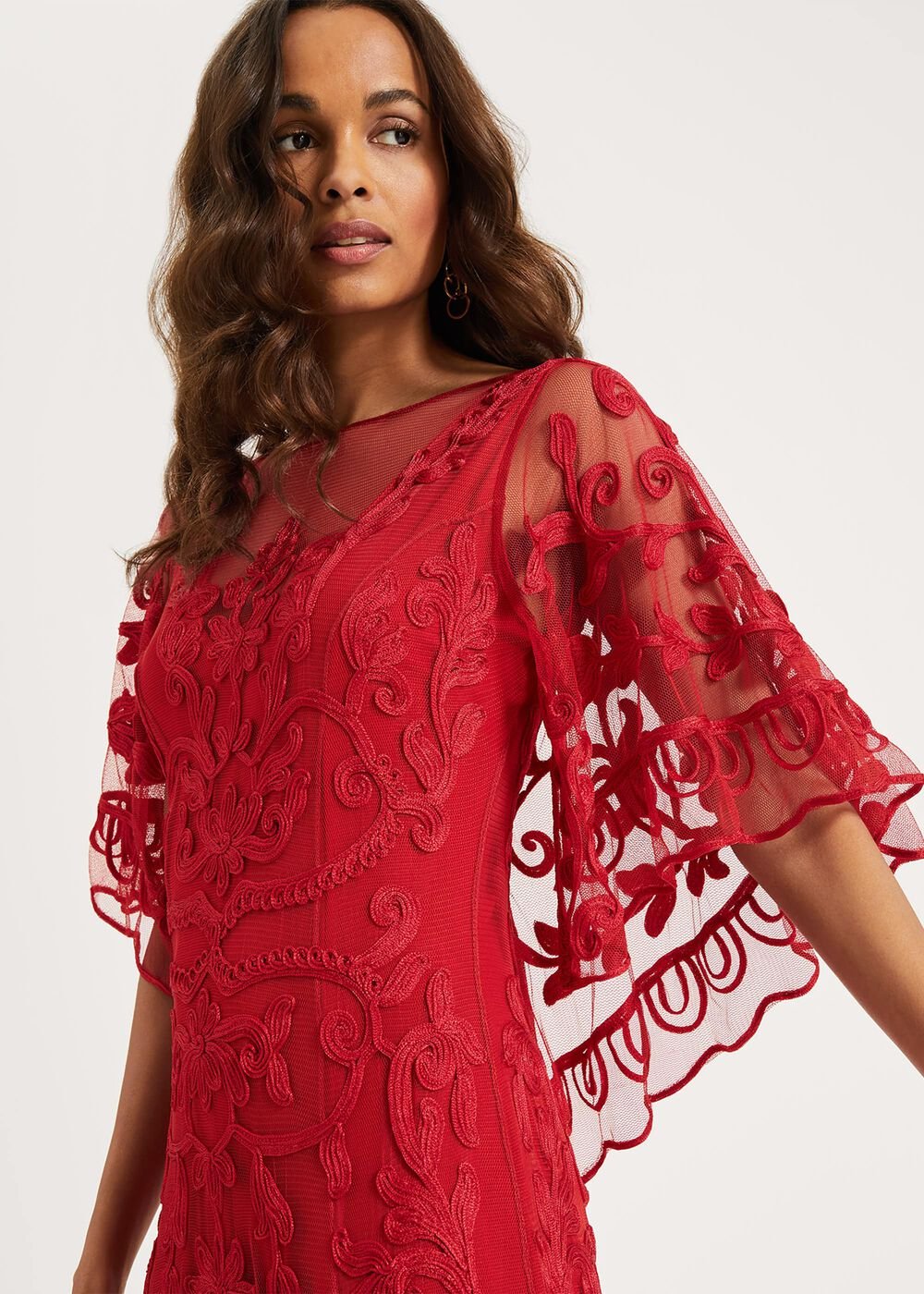 Aviana Tapework Lace Maxi Dress Red