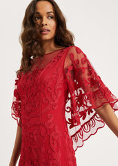 Aviana Tapework Lace Maxi Dress Red