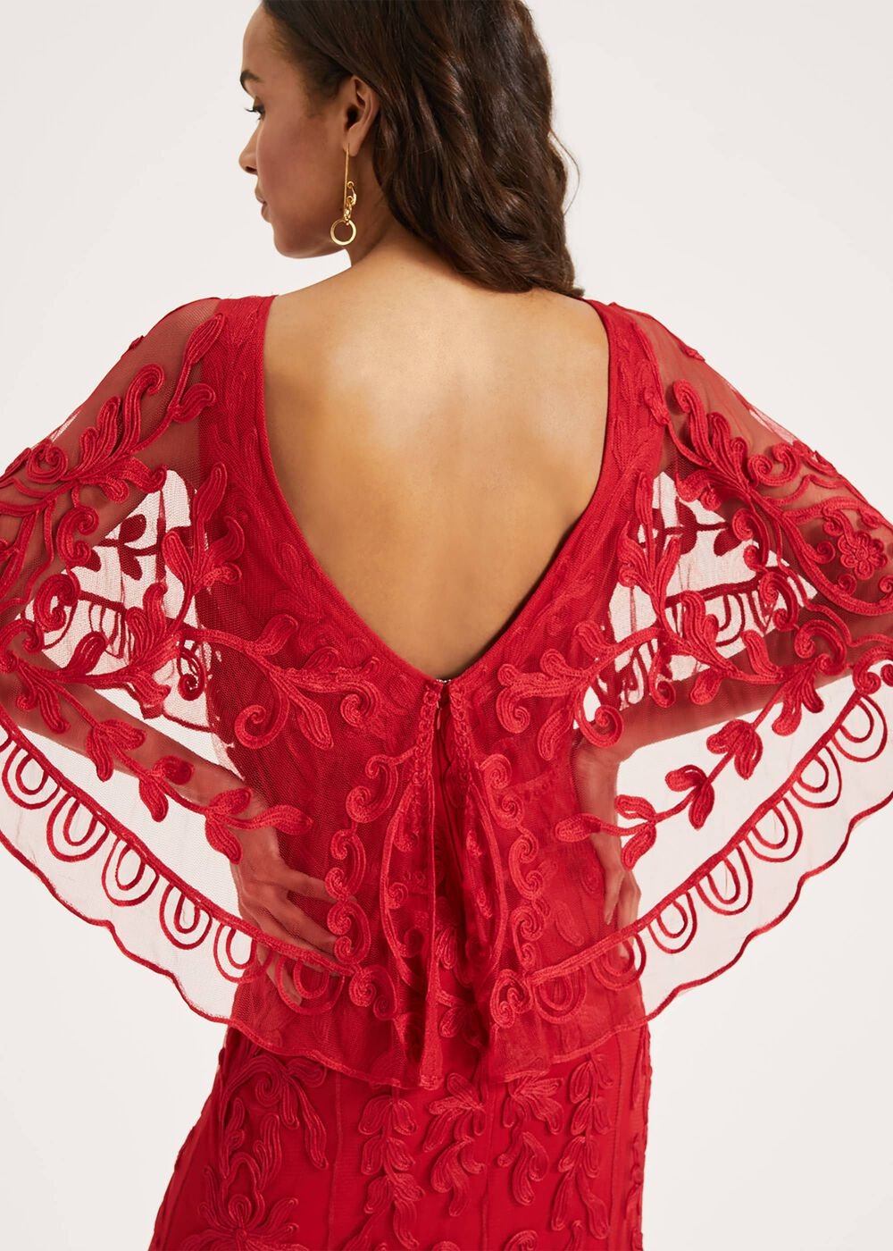 Aviana Tapework Lace Maxi Dress Red