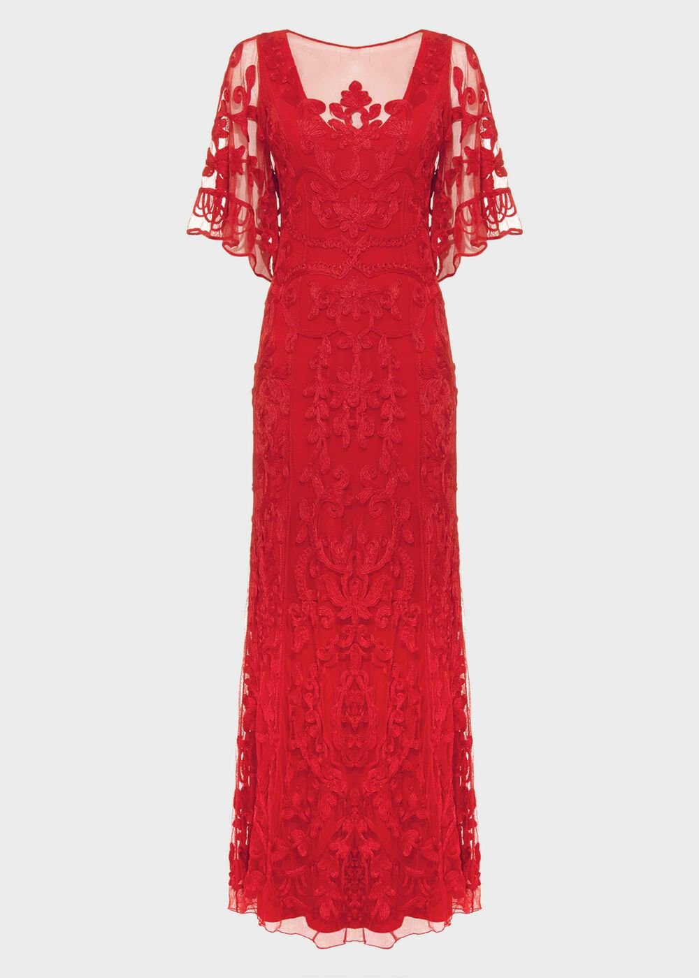Aviana Tapework Lace Maxi Dress Red