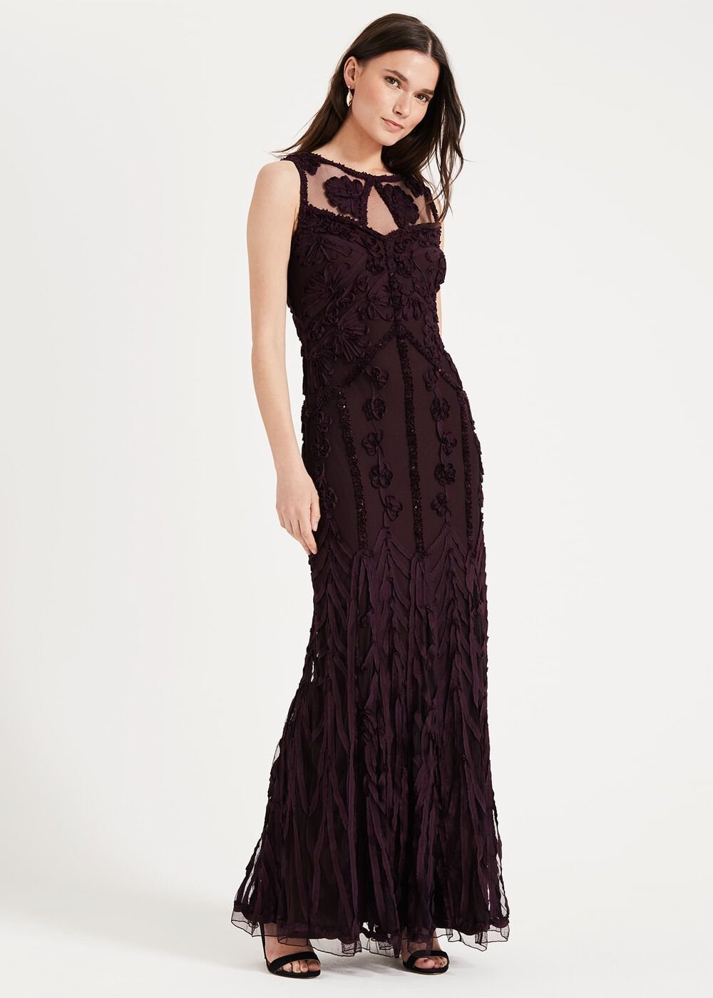 Anoushka Tapework Lace Maxi Dress Burgundy