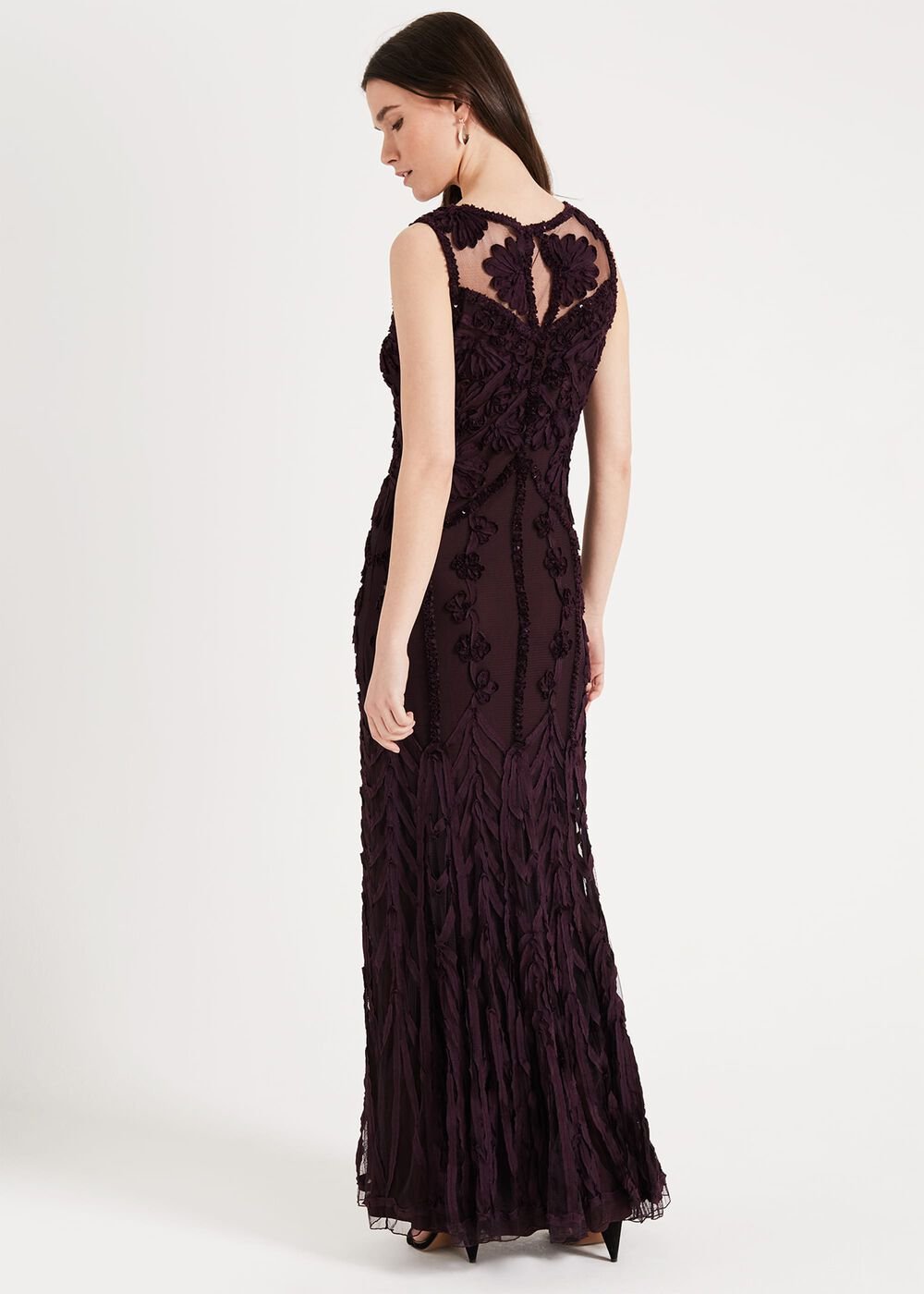 Anoushka Tapework Lace Maxi Dress Burgundy