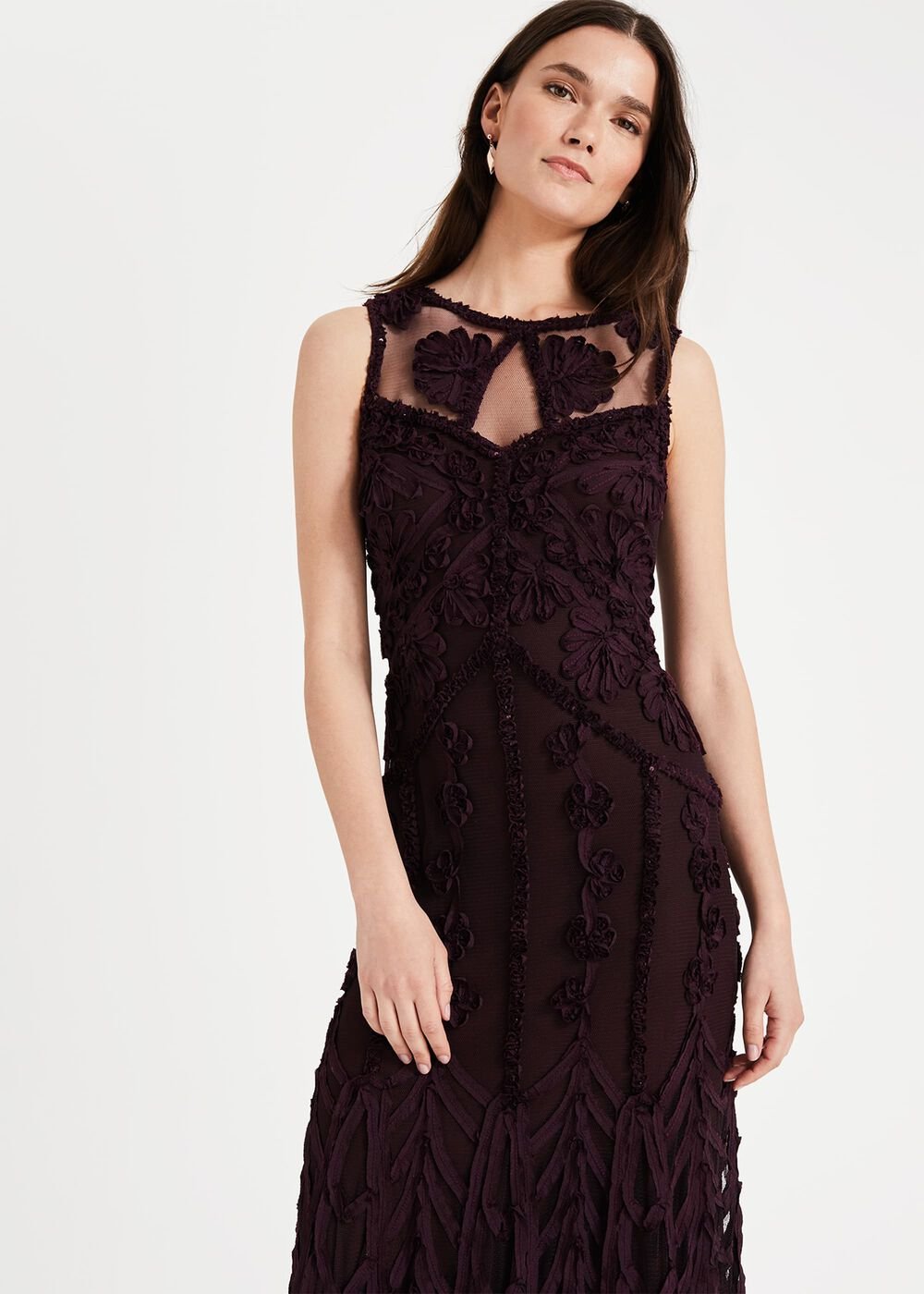 Anoushka Tapework Lace Maxi Dress Burgundy