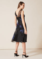 Simone Applique Flower Dress Black/Evergreen