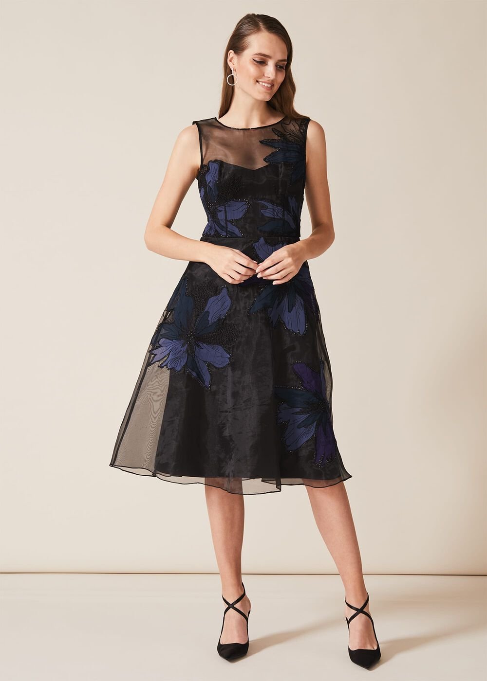 Simone Applique Flower Dress Black/Evergreen