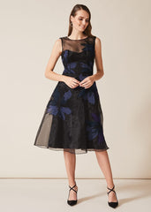 Simone Applique Flower Dress Black/Evergreen