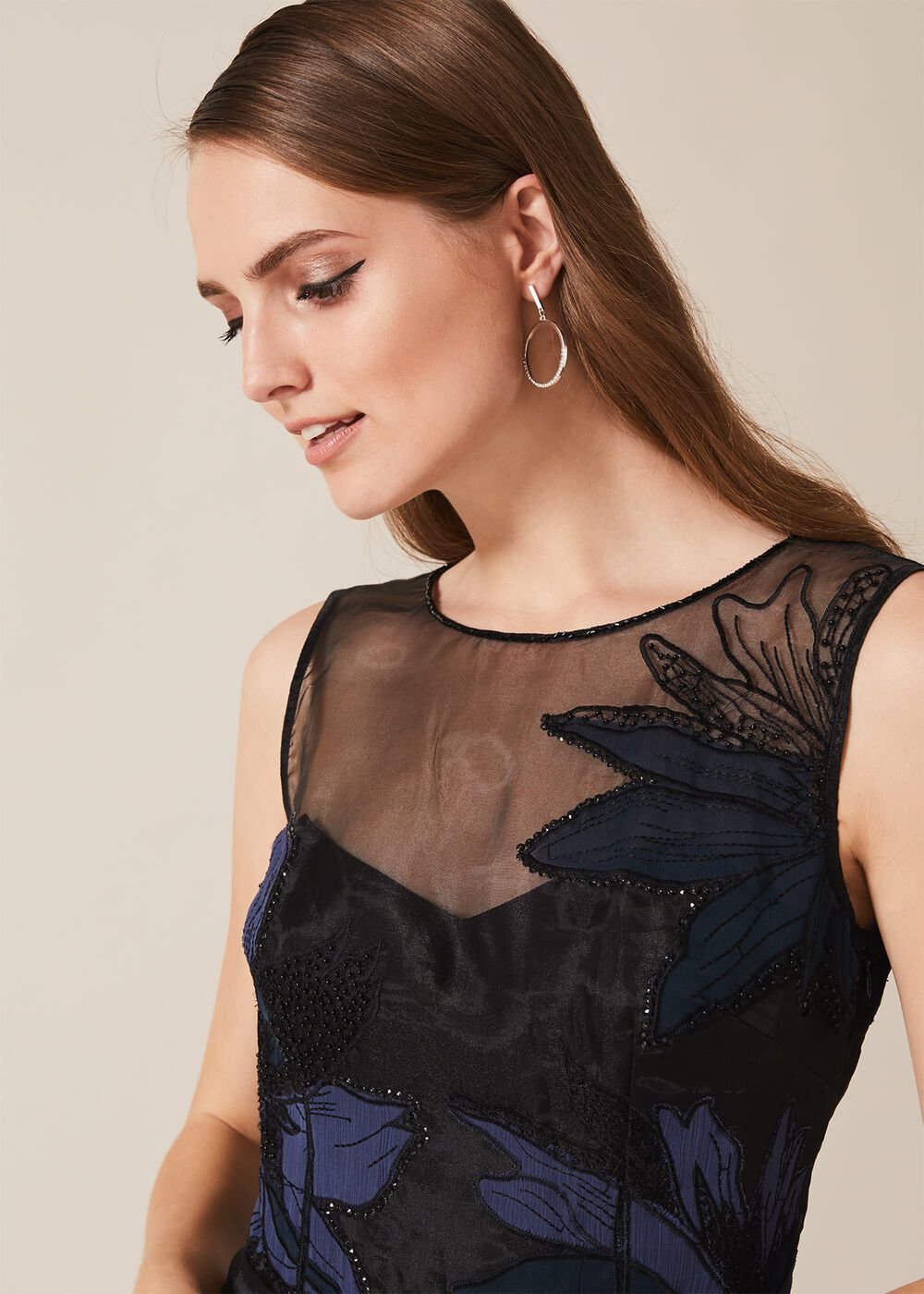 Simone Applique Flower Dress Black/Evergreen