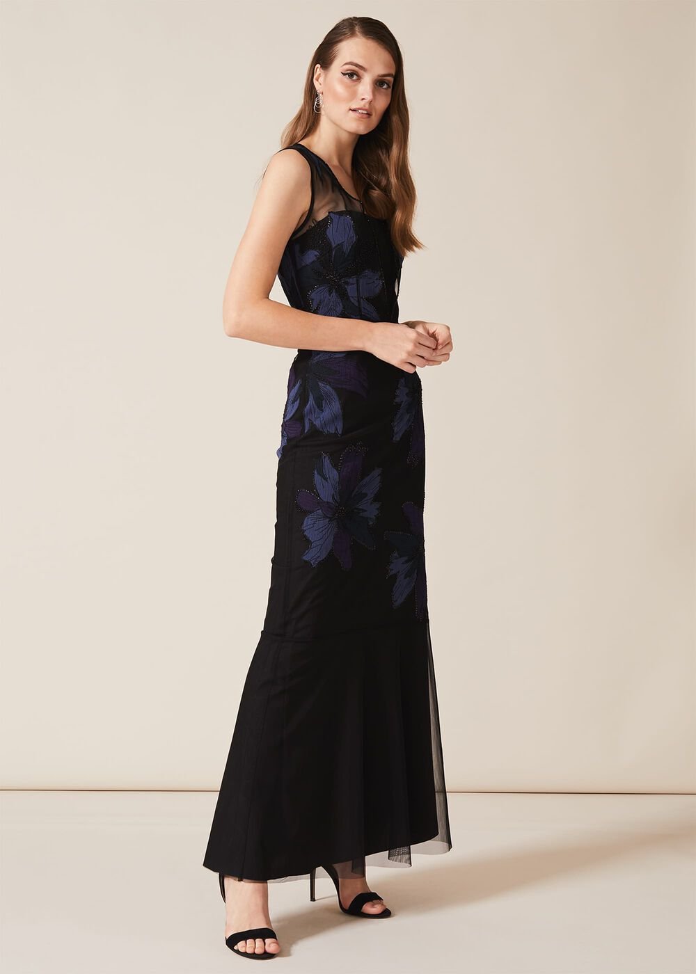 Barbara Applique Floral Dress Black/Navy
