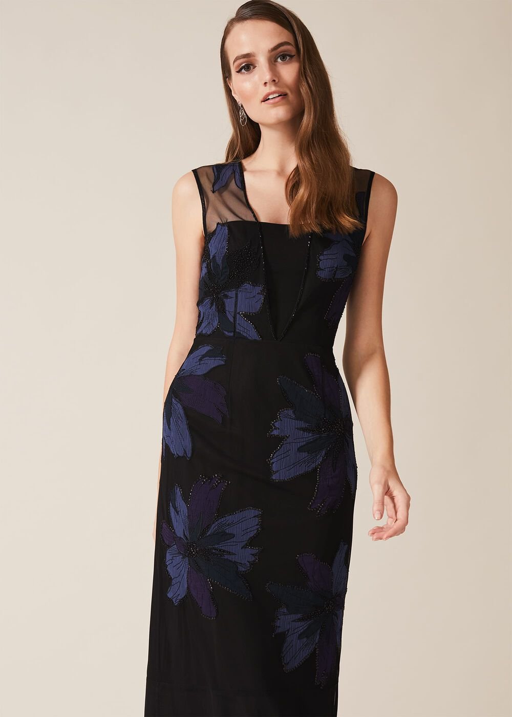 Barbara Applique Floral Dress Black/Navy