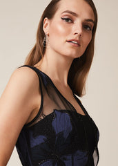 Barbara Applique Floral Dress Black/Navy