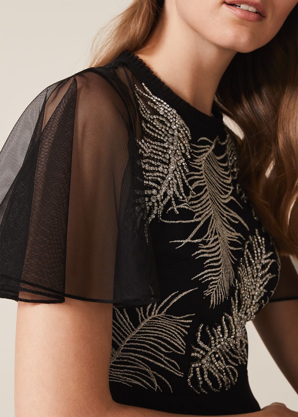 Loretta Feather Embroidered Dress Black