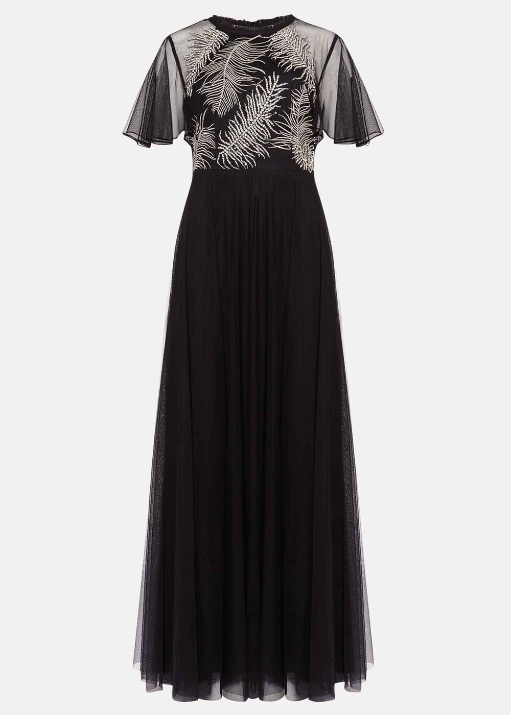 Loretta Feather Embroidered Dress Black